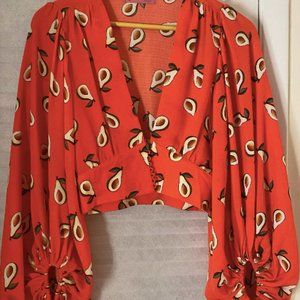 Orange Avocado Low Cut Crop Top Blouse